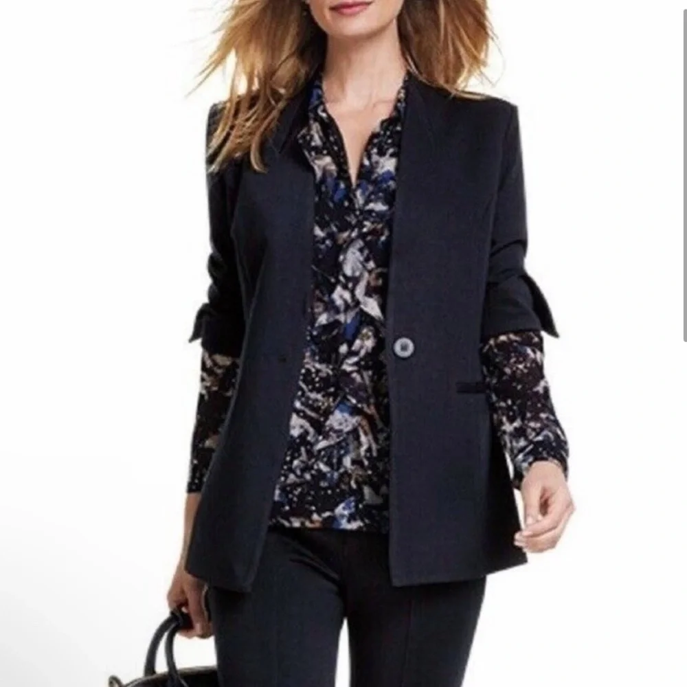 Cabi Womens Turner Blazer Jacket Black Single Button Collarless size 10
